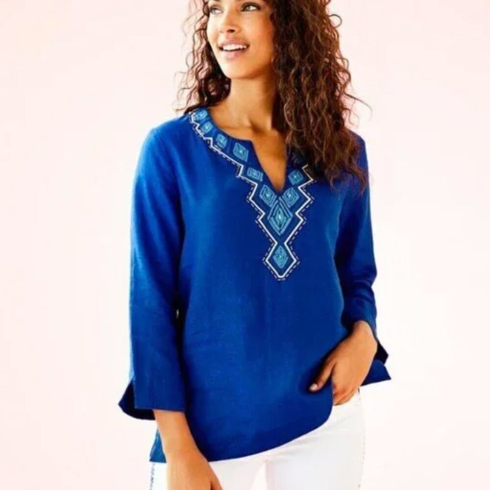 Lilly Pulitzer Blue Amelia Linen Island Tunic Sz Small